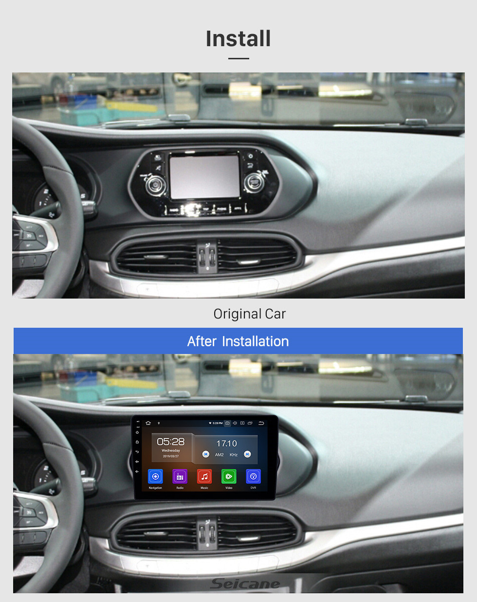 Seicane 9 pouces Android 13.0 Radio de navigation GPS pour 2015-2018 Fiat EGEA avec écran tactile HD Carplay AUX prise en charge Bluetooth 1080P
