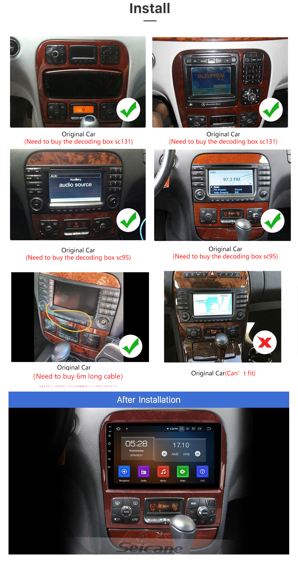 Seicane Android 12.0 HD Pantalla táctil Radio de 9 pulgadas para 1998-2005 Mercedes-Benz Clase S W220 S280 S320 S350 S400 S430 S500 Sistema de navegación GPS con USB WIFI Bluetooth Mirror Link 1080P OBD2 Control del volante