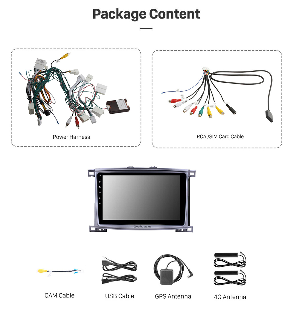 Seicane 10,1 pouces 2003-2008 Toyota Land Cruiser 100 Auto A/C Android 12.0 Radio de navigation GPS Bluetooth HD Écran tactile Prise en charge AUX Carplay Mirror Link