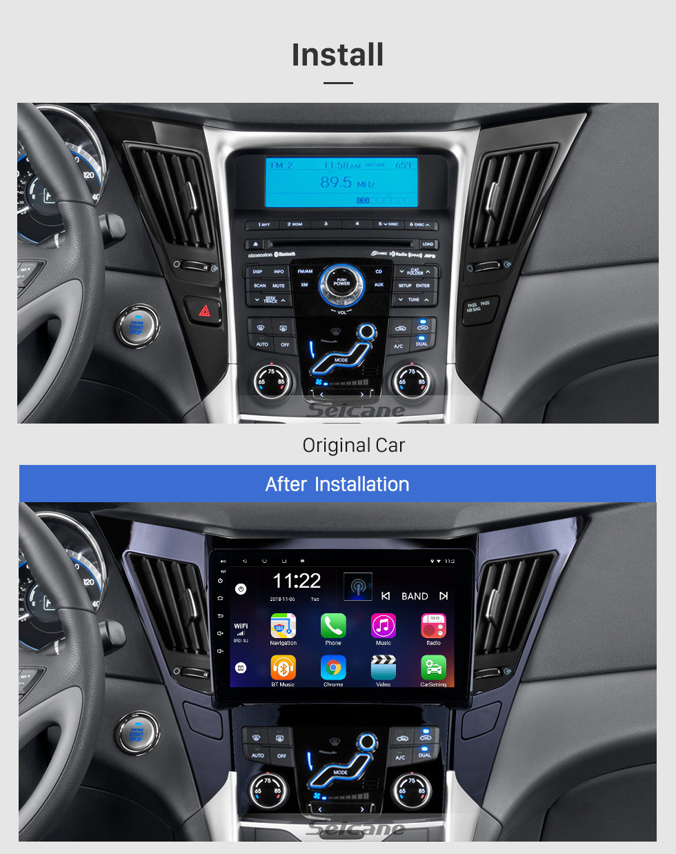 Seicane Écran tactile HD 2011-2015 Hyundai Sonata 8 Android 11.0 Radio de navigation GPS 9 pouces avec Bluetooth WIFI USB Support Carplay DAB + TPMS