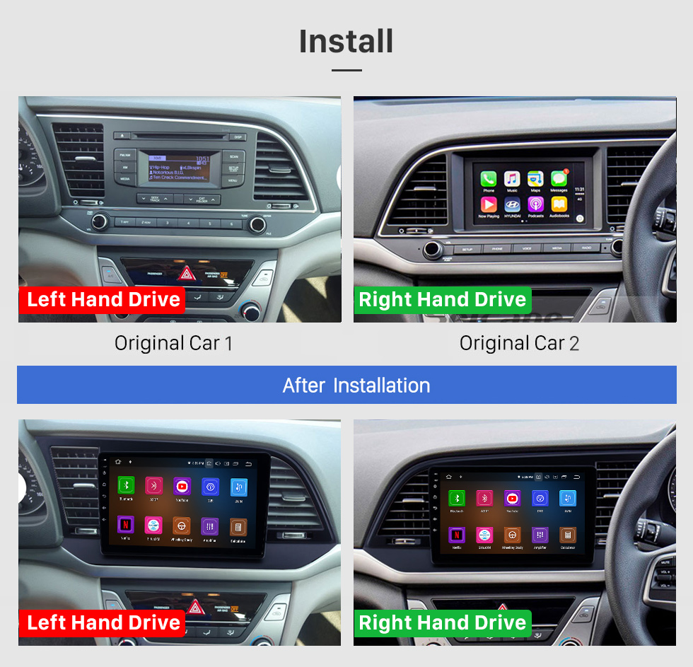 Seicane 2015-2016 Hyundai Elantra RHD Android 11.0 9 pouces navigation GPS Radio Bluetooth HD écran tactile WIFI USB Carplay support caméra de recul