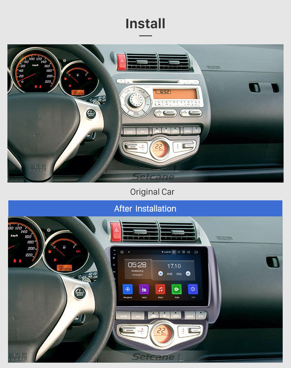 Seicane 9 pulgadas con Android 11.0 Radio de navegación GPS para 2006 Honda Jazz City Auto AC LHD con pantalla táctil HD Compatible con Bluetooth de Carplay AUX 1080P