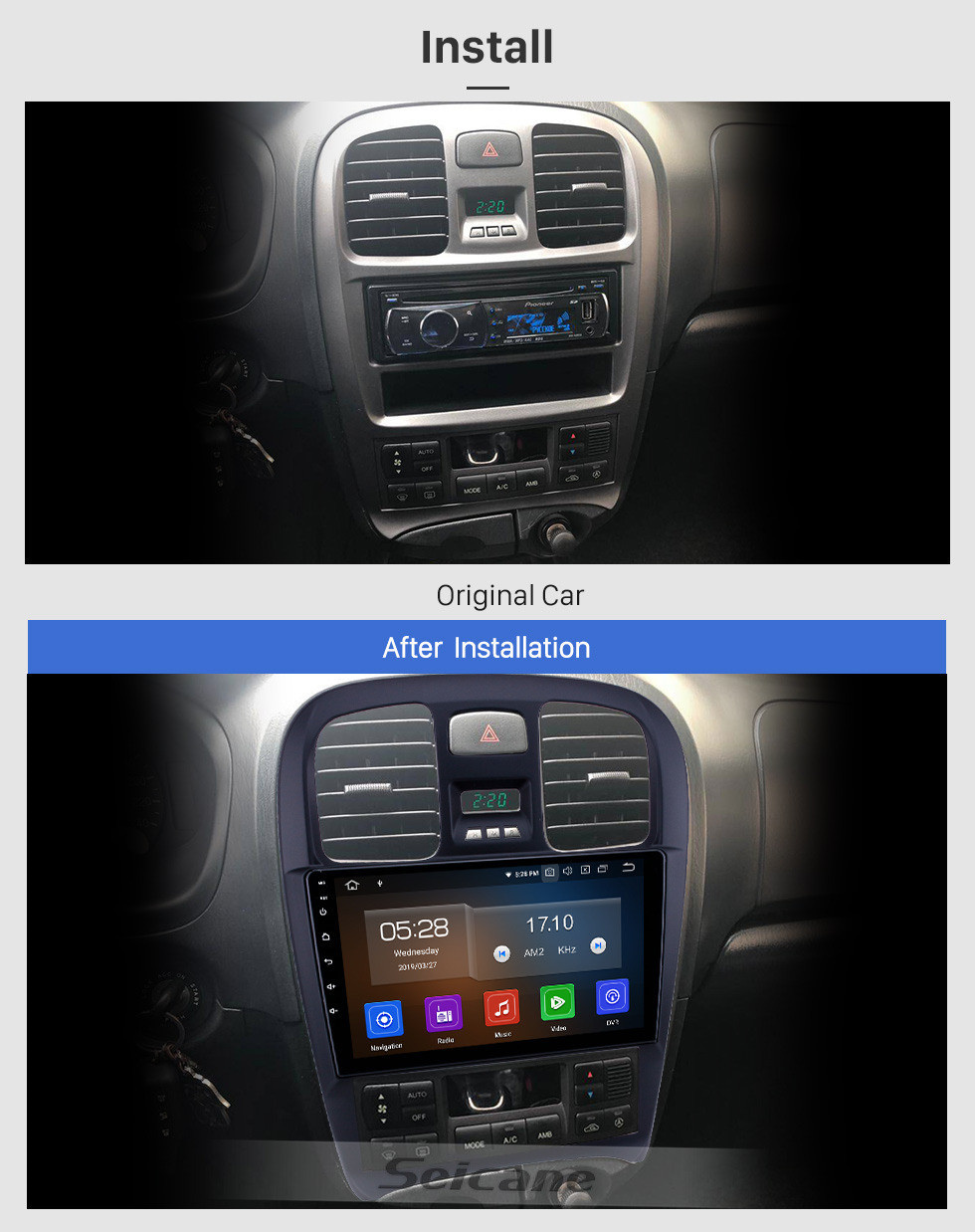 Seicane OEM 8 inch Android 11.0 Radio for 2003-2009 Hyundai Sonata Bluetooth HD Touchscreen GPS Navigation Carplay support Rearview camera