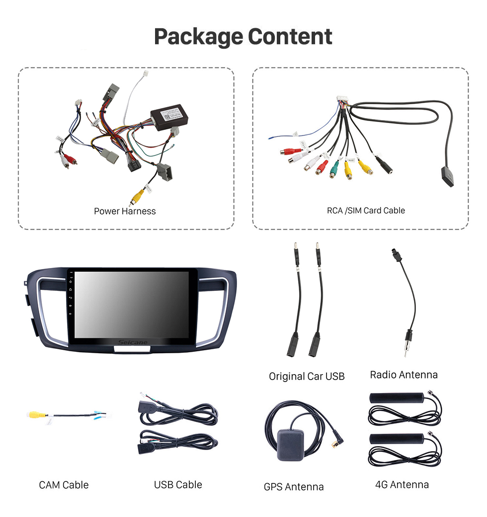Seicane 10.1 inch Android 13.0 Radio for 2013 Honda Accord 9 Low Version Bluetooth Touchscreen GPS Navigation Carplay USB AUX support TPMS DAB+ SWC