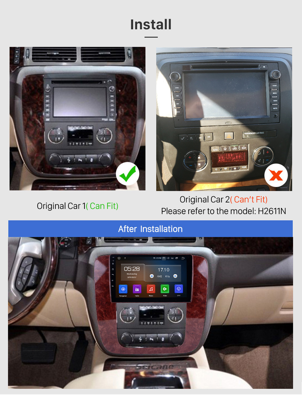 Seicane 2007-2012 GMC Yukon / Acadia / Tahoe Chevy Chevrolet Tahoe / Suburban Buick Enclave Android 12.0 Radio de navigation GPS 9 pouces Écran tactile Bluetooth HD Support Carplay TPMS