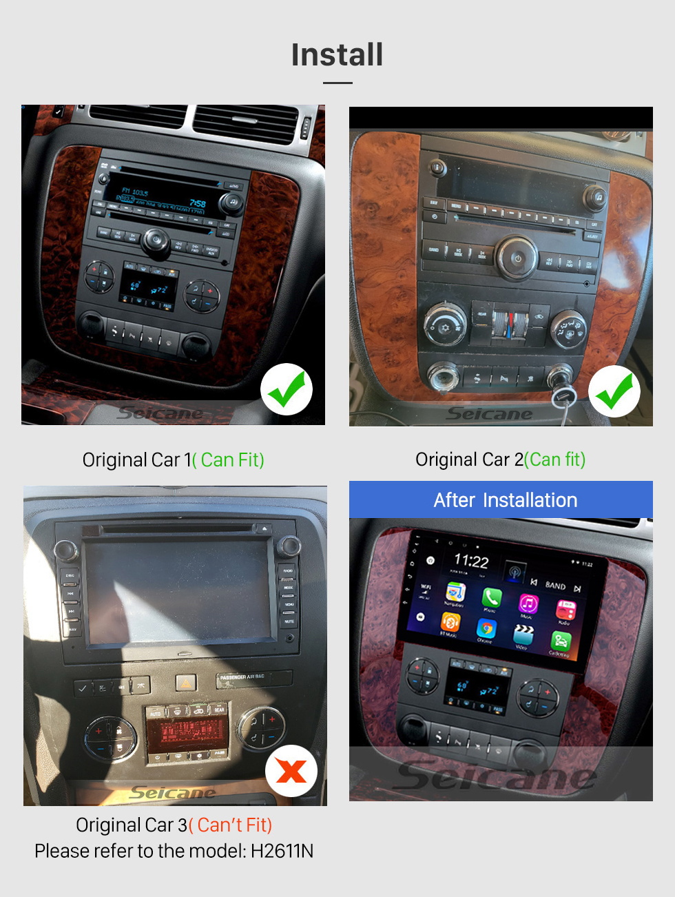 Seicane 2007-2012 GMC Yukon/Acadia/Tahoe Chevy Chevrolet Tahoe/Suburban Buick Enclave Android 13.0 9 pouces Radio de navigation GPS Bluetooth HD Écran tactile Support Carplay TPMS