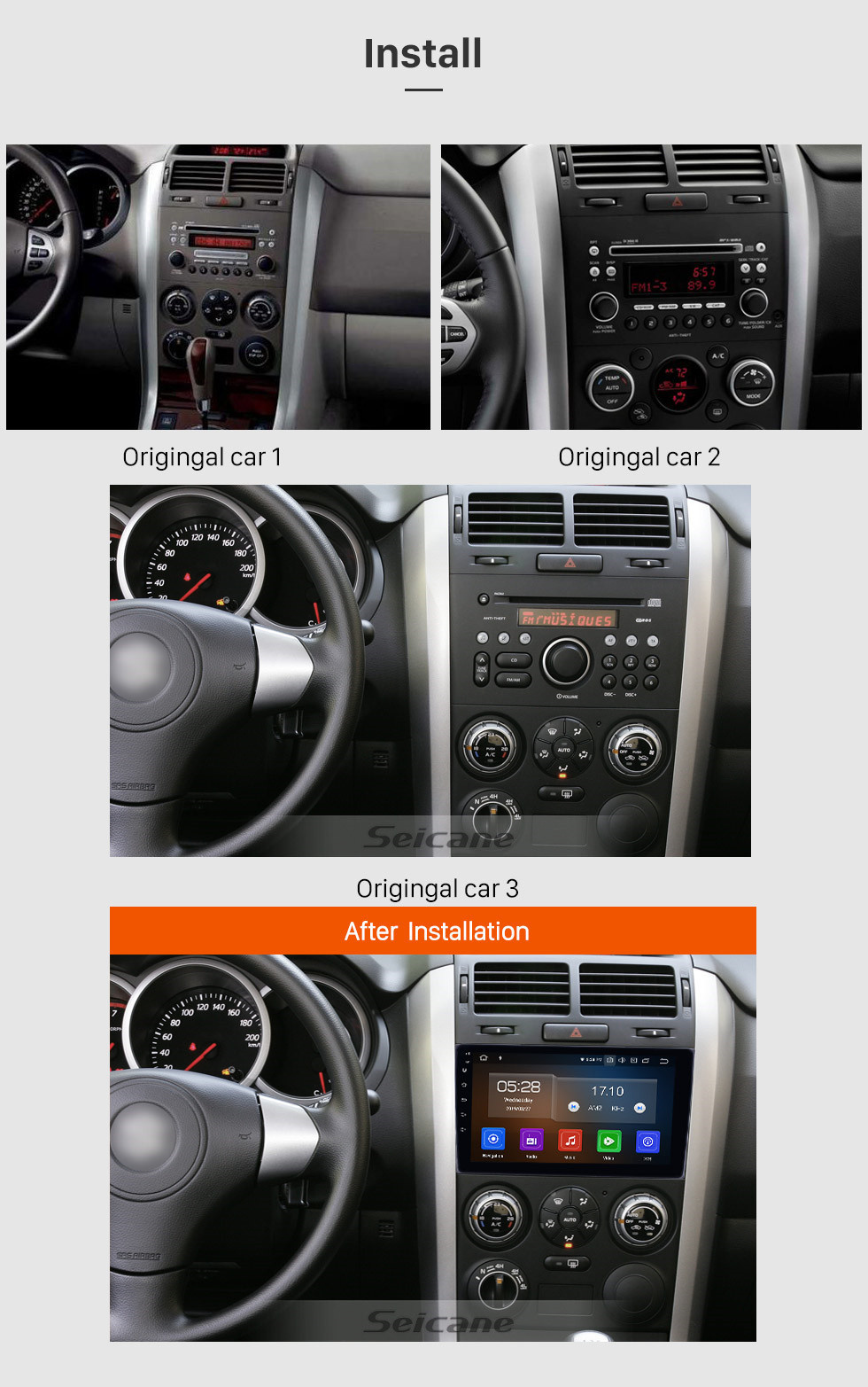 Seicane 9 polegadas Android 9.0 para 2005 2006 2007-2014 Old Suzuki Vitara Radio com Bluetooth HD Touchscreen Sistema de Navegação GPS Suporte Carplay TPMS