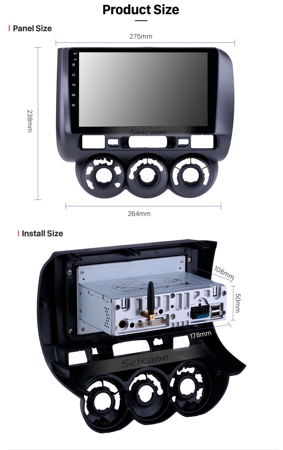 Seicane OEM 9 Zoll Android 11.0 Radio für 2002-2008 Honda Jazz Handbuch AC Bluetooth HD Touchscreen GPS Navigation Carplay Unterstützung Rückfahrkamera