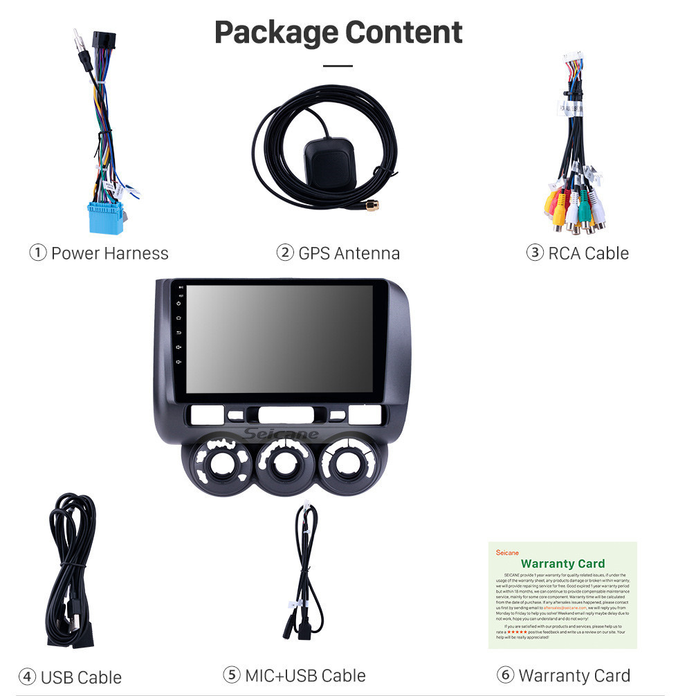 Seicane OEM 9 pulgadas Android 11.0 Radio para 2002-2008 Honda Jazz Manual AC Bluetooth HD Pantalla táctil Navegación GPS compatible con cámara retrovisora