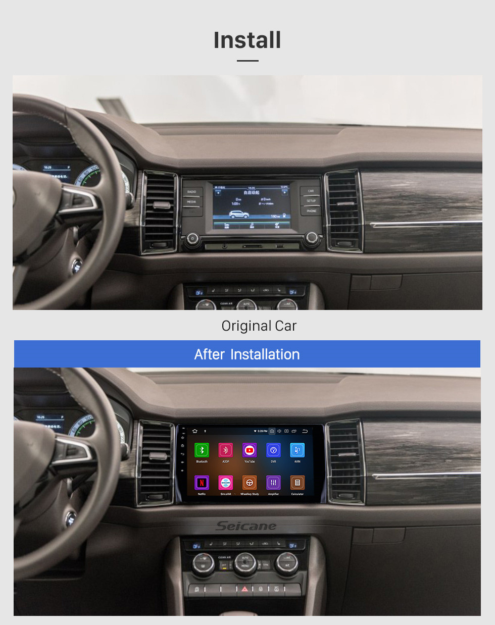 Seicane 10,1 zoll 2017-2018 Skoda Diack Android 9,0 GPS Navigationsradio Bluetooth HD Touchscreen WIFI AUX Carplay unterstützung 1080 P Video