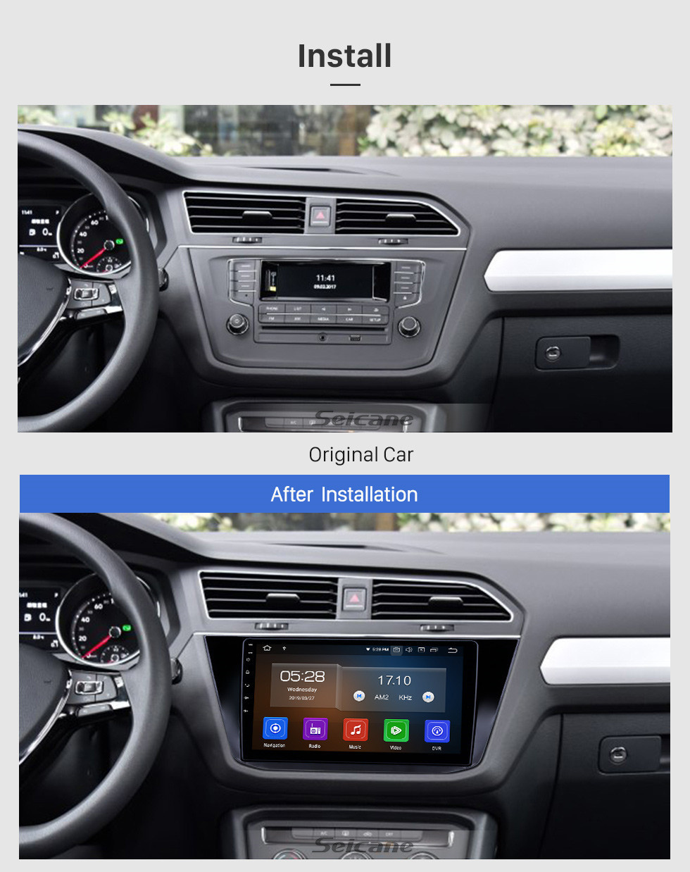 Seicane 10.1 inch Android 11.0 Radio for 2016-2018 VW Volkswagen Tiguan Bluetooth HD Touchscreen GPS Navigation Carplay USB support TPMS DAB+ DVR