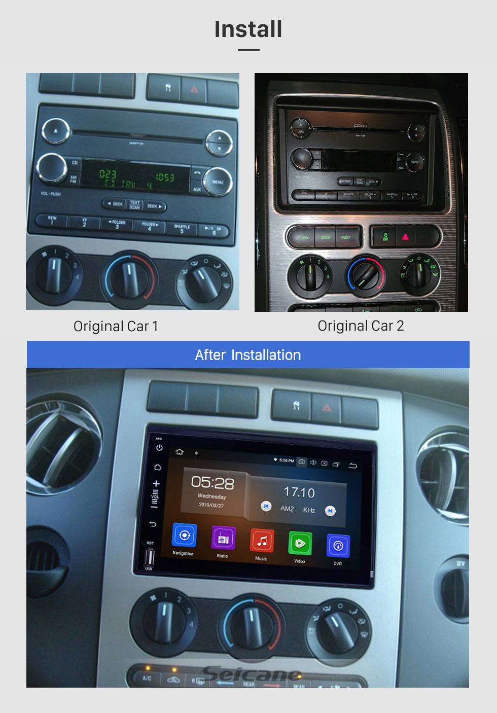 Seicane Android 11.0 DVD GPS en el sistema de radio Dash para 2005-2009 Ford Mustang con 3G WiFi Bluetooth Mirror Link OBD2 Cámara de visión trasera