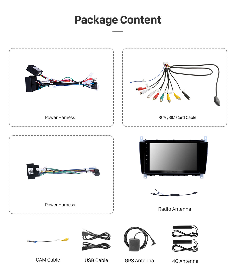 Seicane Android 12.0 Car Radio DVD GPS System para 2004-2007 Mercedes Benz C Classe W203 C180 C200 C220 C230 com 3G WiFi AM FM Rádio Bluetooth Mirror Link OBD2 AUX DVR