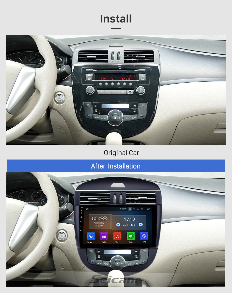 Seicane 10.1 inch 2011-2014 Nissan Tiida Auto A/C Android 11.0 GPS Navigation Radio Bluetooth HD Touchscreen AUX USB WIFI Carplay support OBD2 1080P