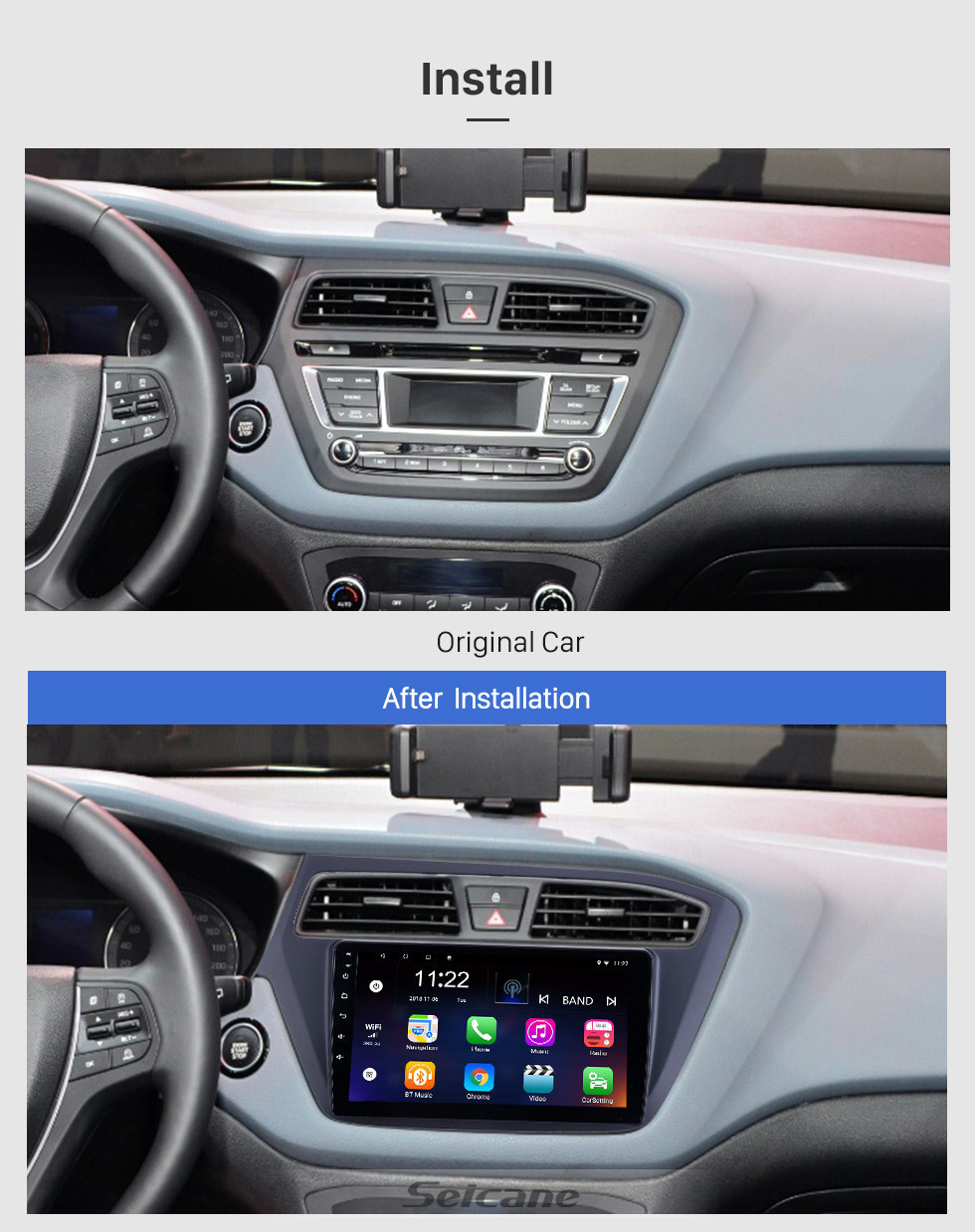 Seicane 9-дюймовый Android 11.0 GPS-навигатор для Hyundai i20 LHD с сенсорным экраном HD Carplay Bluetooth WIFI AUX с поддержкой TPMS Digital TV