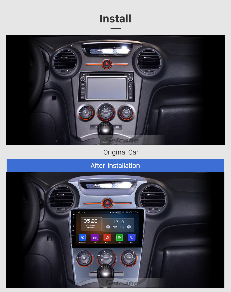 Seicane 9 polegadas 2007-2012 Kia Carens Manual A / C Android 11.0 Navegação GPS Rádio Bluetooth Touchscreen AUX Carplay apoio OBD2 DAB + 1080P vídeo