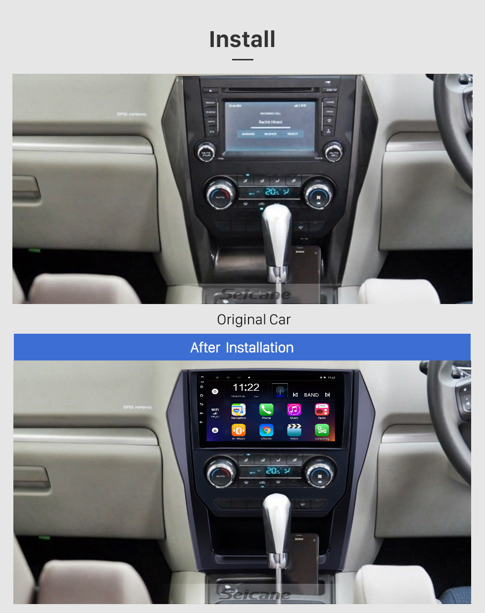 Seicane HD Touchscreen 2015 Mahindra Escorpião Auto A / C Android 11.0 9 polegada Navegação GPS Rádio Bluetooth USB Carplay WIFI AUX apoio DAB + OBD2