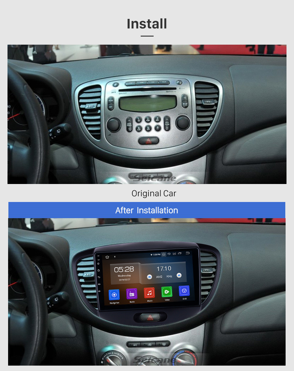 Seicane Pantalla táctil HD 2010-2013 Old Hyundai i20 Android 11.0 9 pulgadas Navegación GPS Radio Bluetooth USB Carplay WIFI AUX compatible DAB + Control del volante