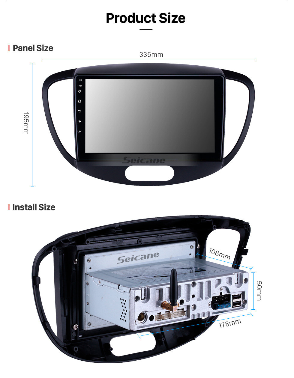 Seicane Сенсорный экран HD 2010-2013 Старый Hyundai i20 Android 11.0 9-дюймовый GPS-навигация Радио Bluetooth USB Carplay Поддержка WIFI AUX DAB + Управление рулевого колеса