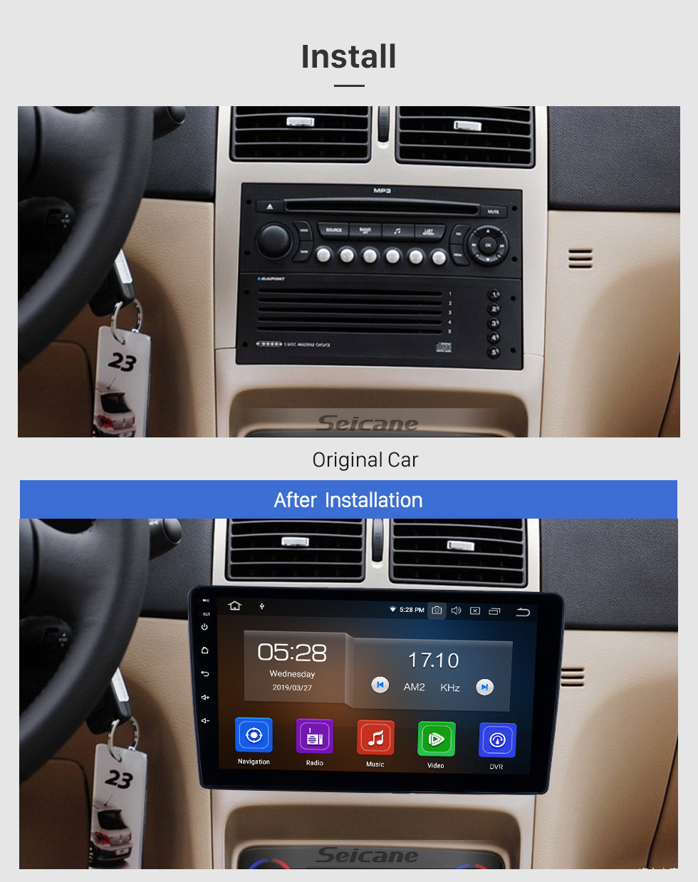 Seicane OEM 9 polegadas Android 13.0 Radio para 2001-2008 Peugeot 307 Bluetooth WIFI HD Touchscreen Música GPS Navigation Carplay Suporte USB TV Digital TPMS
