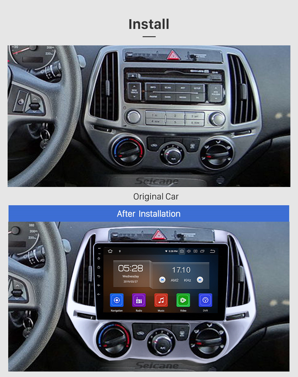 Seicane 9-дюймовый Android 11.0 Radio для 2012-2014 Hyundai I20 Руководство A / C Bluetooth Wifi HD Сенсорный экран GPS-навигатор Carplay Поддержка USB DVR OBD2 Камера заднего вида