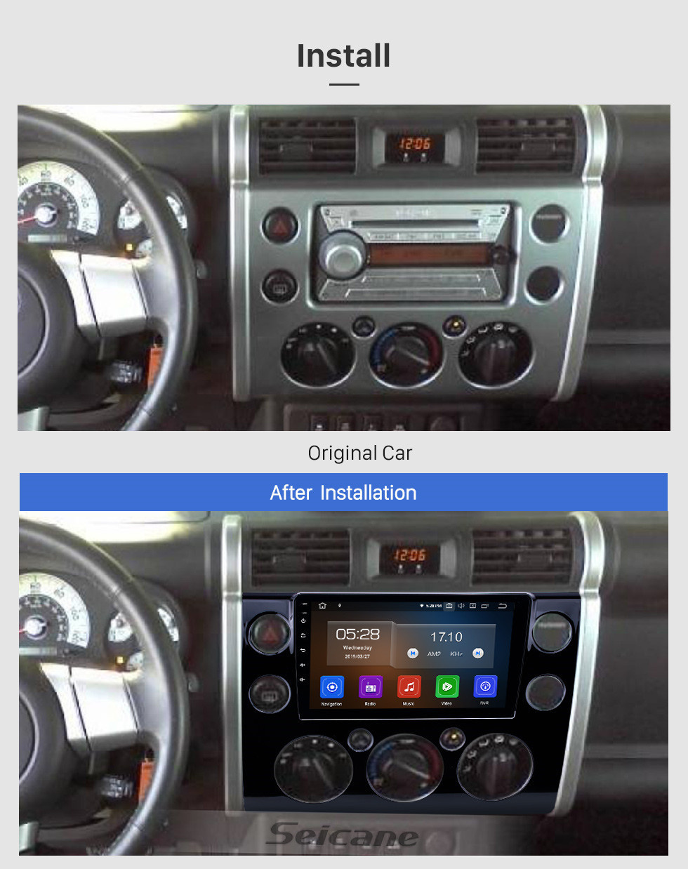 Seicane Android 12.0 para Toyota FJ Cruiser Radio 9 pulgadas Sistema de navegación GPS con Bluetooth HD Pantalla táctil Carplay compatible con SWC