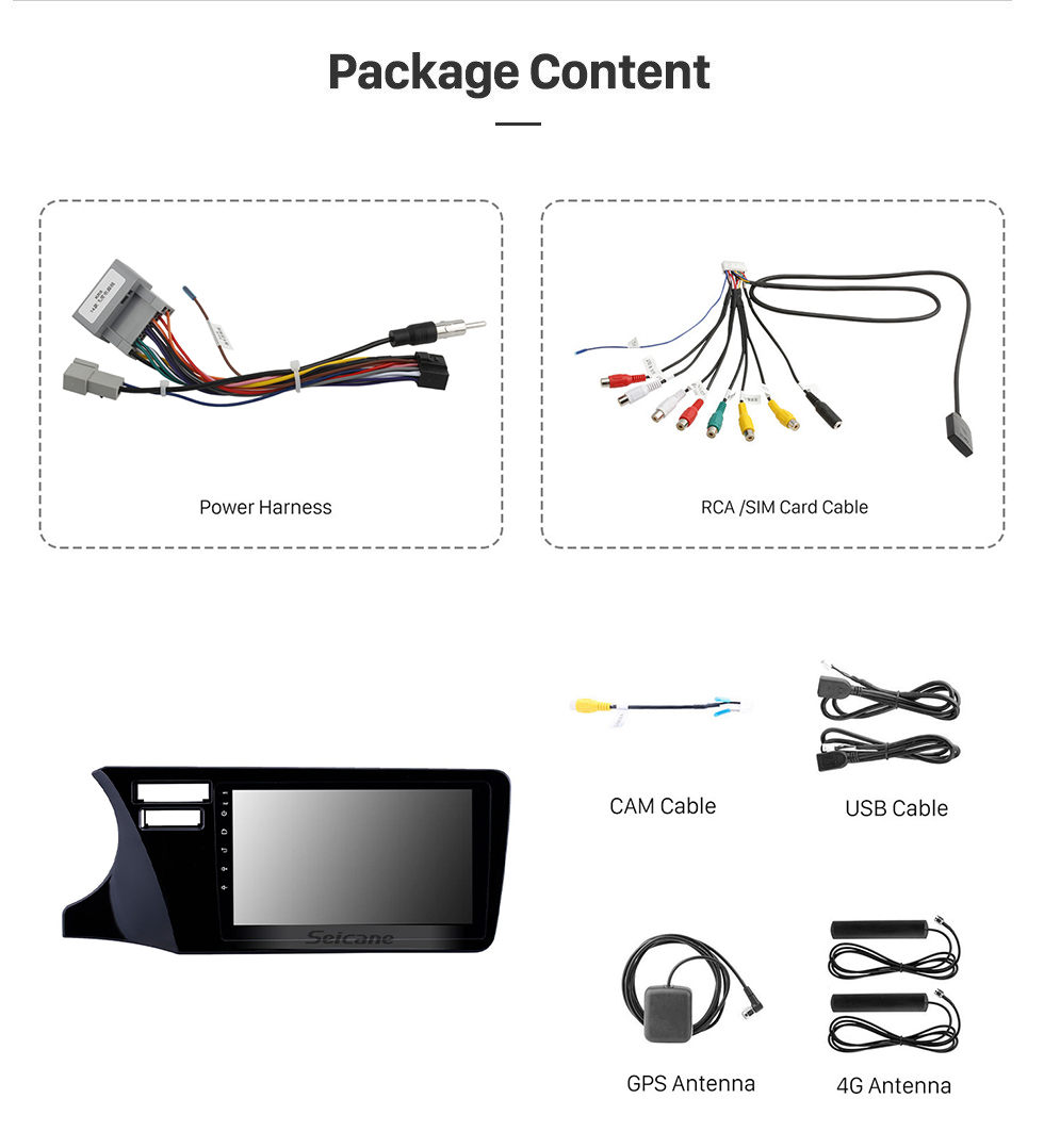 Seicane 2014-2017 Honda City LHD Android 13.0 9 Zoll GPS Navigationsradio Bluetooth HD Touchscreen USB Carplay Musikunterstützung TPMS DAB+ 1080P Video Mirror Link