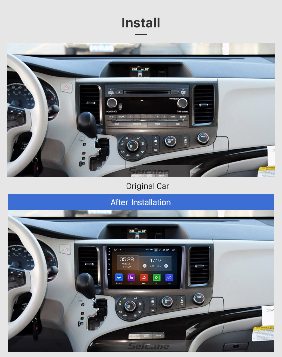 Seicane Android 13.0 Radio de navigation GPS 9 pouces pour Toyota Sienna 2009-2014 avec écran tactile HD Carplay Bluetooth WIFI Prise en charge USB AUX Mirror Link OBD2 SWC