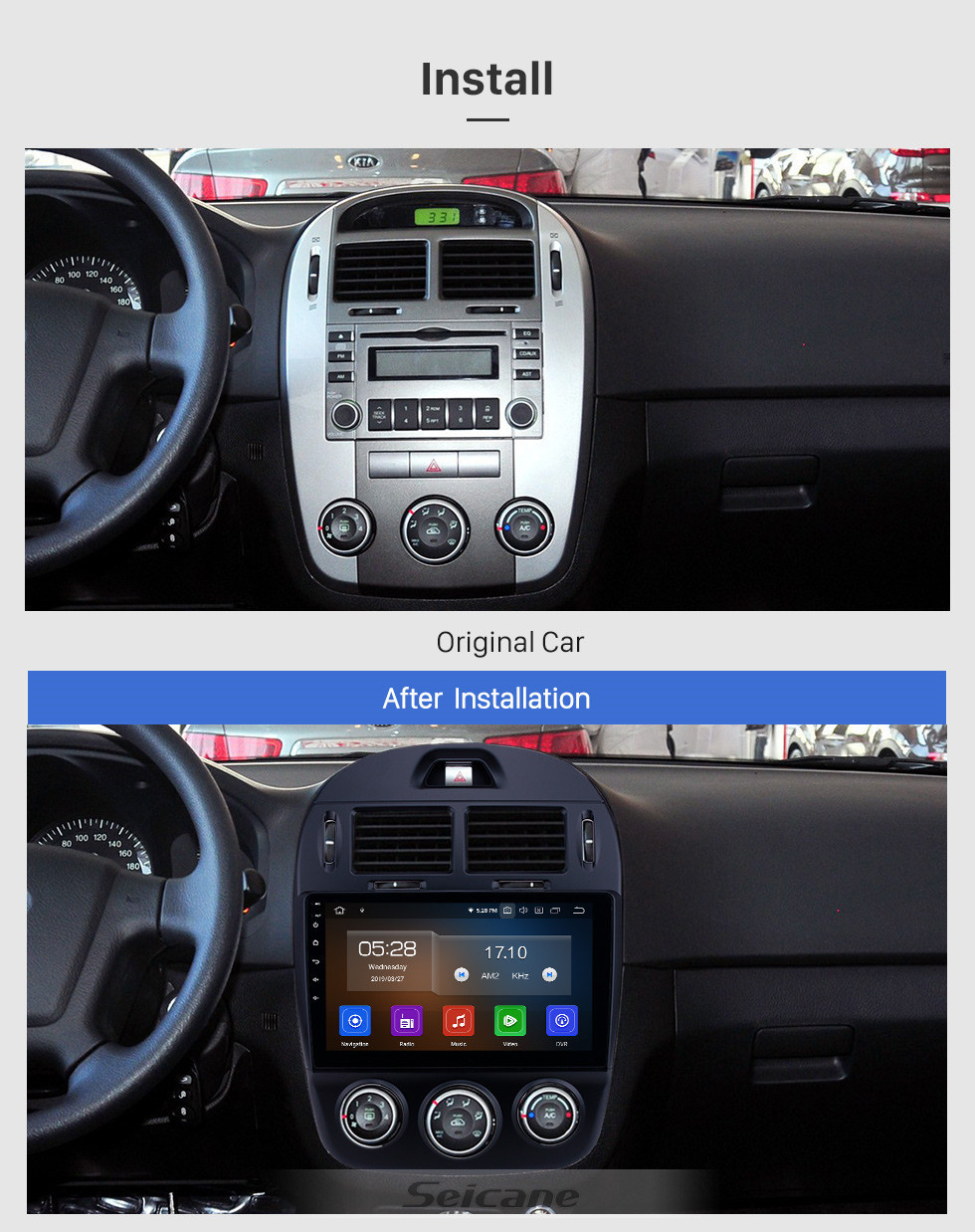 Seicane 10.1 pulgadas Android 11.0 Radio para 2017-2019 Kia Cerato Manual A / C Bluetooth Wifi HD Pantalla táctil Navegación GPS Soporte USB Carplay TV digital TPMS
