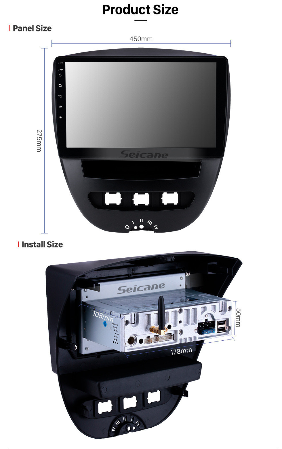 Seicane 10,1 pouces Android 11.0 Radio de navigation GPS pour 2005-2014 Citroen Bluetooth Wifi HD Écran tactile Musique Carplay support caméra de recul 1080 P vidéo