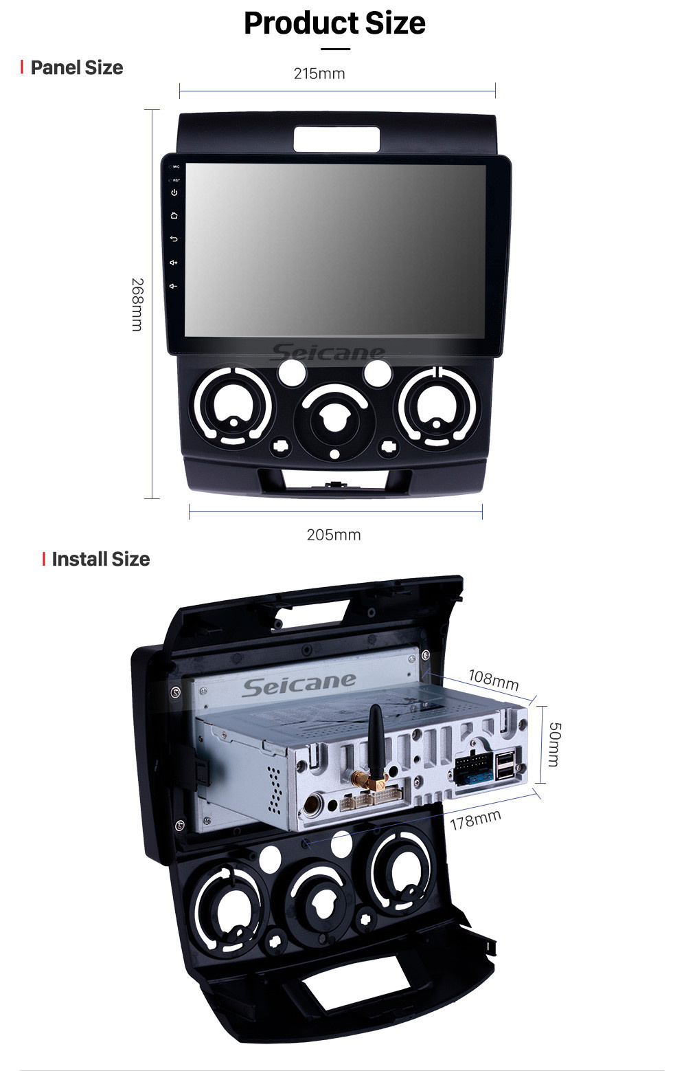 Seicane 2006-2010 Ford Everest / Ranger Android 11.0 9-дюймовый GPS-навигация Радио Bluetooth HD Сенсорный экран USB Поддержка Carplay TPMS Управление рулевого колеса