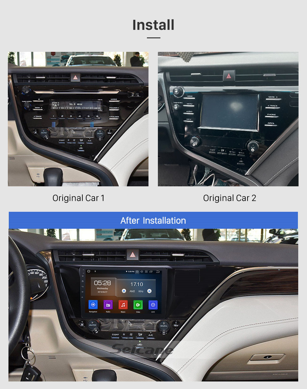 Seicane 10,1 pouces Android 11.0 Radio pour 2018-2019 Toyota Camry LHD Bluetooth Wifi HD Écran tactile Navigation GPS Carplay Prise en charge USB DVR TV numérique TPMS