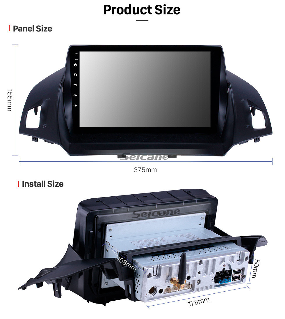 Seicane Android 11.0 9 inch GPS Navigation Radio for 2013-2016 Ford Escape with HD Touchscreen Carplay Bluetooth WIFI USB AUX support Mirror Link OBD2 SWC