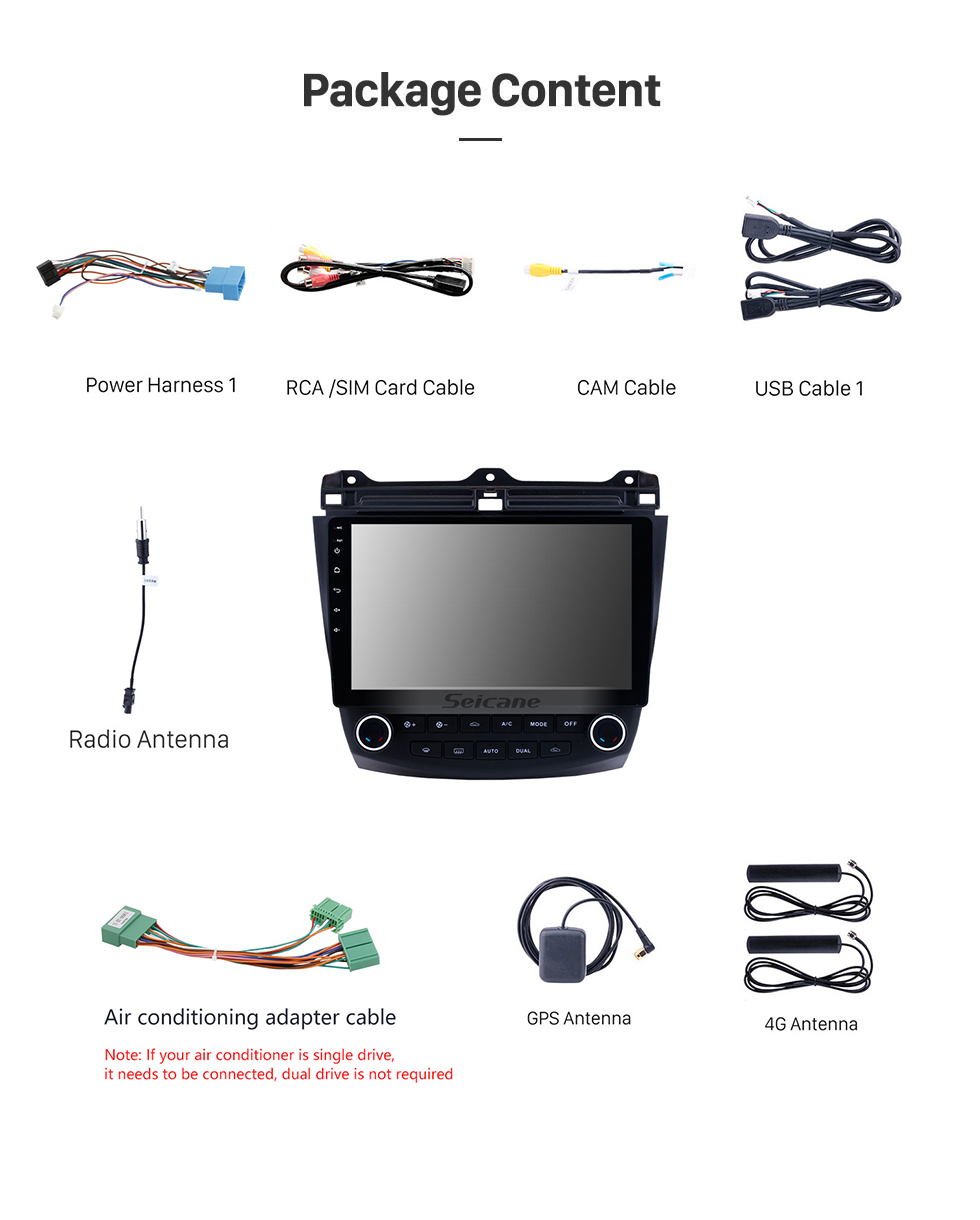 Seicane 10.1 pulgadas Android 11.0 2003-2007 Honda Accord 7 Radio Bluetooth Sistema de navegación GPS con cámara retrovisora para automóvil 3G WiFi Mirror Link OBD2 1080P Video Control del volante