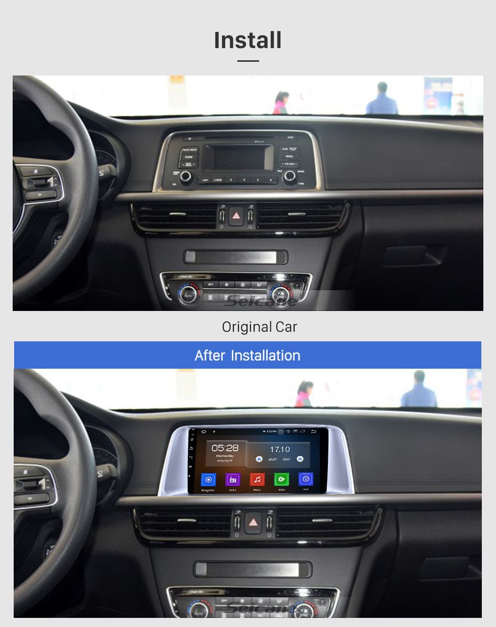 Seicane Android 13.0 9-Zoll-GPS-Navigationsradio für 2015 2016 2017 Kia K5 mit HD-Touchscreen Carplay Bluetooth WIFI USB AUX-Unterstützung Mirror Link OBD2 SWC