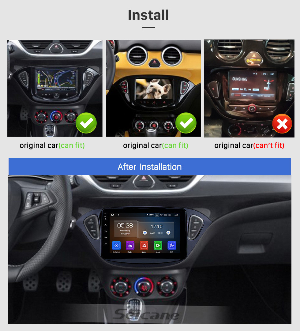 Seicane 9 pouces Android 13.0 2015-2019 Opel Corsa/2013-2016 Opel Adam Radio de navigation GPS avec écran tactile Carplay Bluetooth AUX prise en charge OBD2 DVR