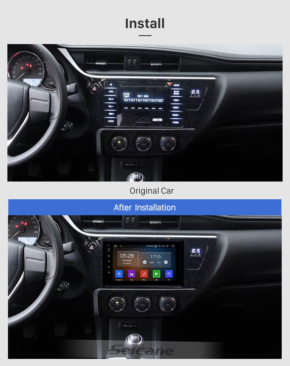 Seicane 8 pulgadas Android 12.0 Radio de navegación GPS para 2017 2018 2019 Toyota Corolla con pantalla táctil HD Carplay Bluetooth WIFI USB compatible con Mirror Link OBD2 SWC