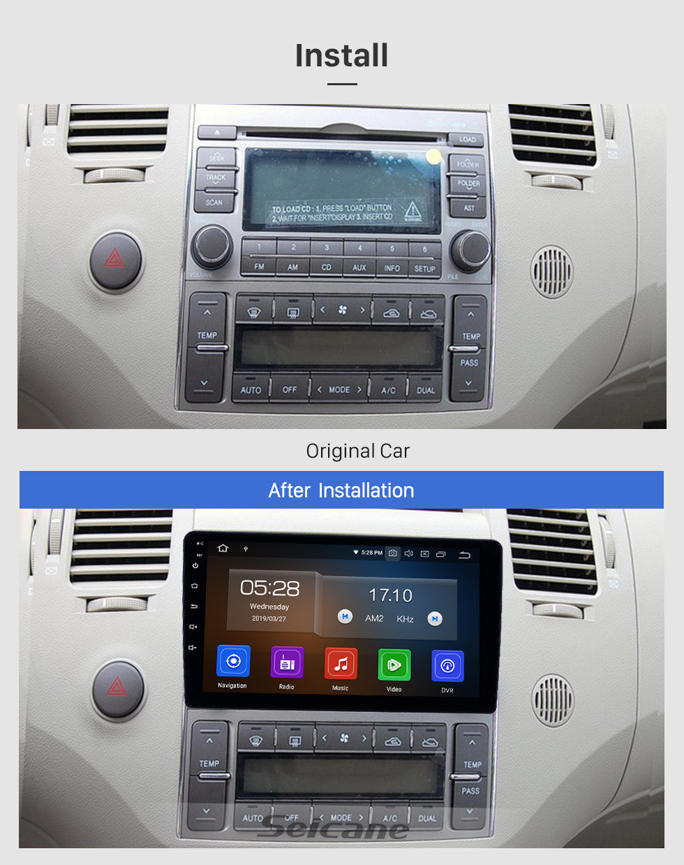 Seicane OEM 9 inch Android 13.0 GPS Navigation Radio for 2006-2010 Hyundai Azera Bluetooth Wifi HD Touchscreen Carplay USB support DVR Digital TV 1080P