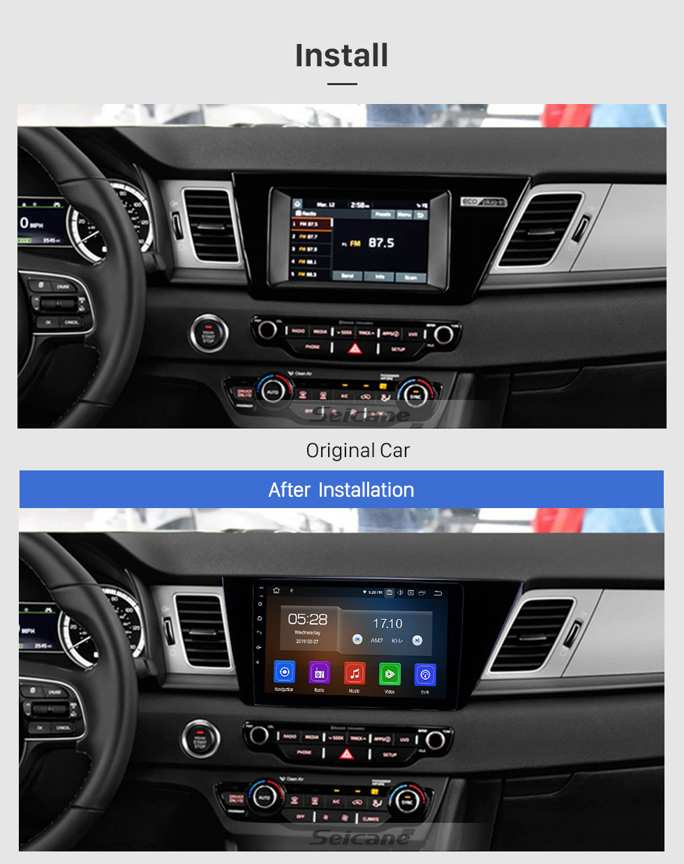 Seicane OEM 9 polegada Android 11.0 Rádio para 2016-2019 Kia Niro Bluetooth Wi-fi HD Touchscreen Navegação GPS Carplay suporte USB OBD2 DVR TV Digital TPMS