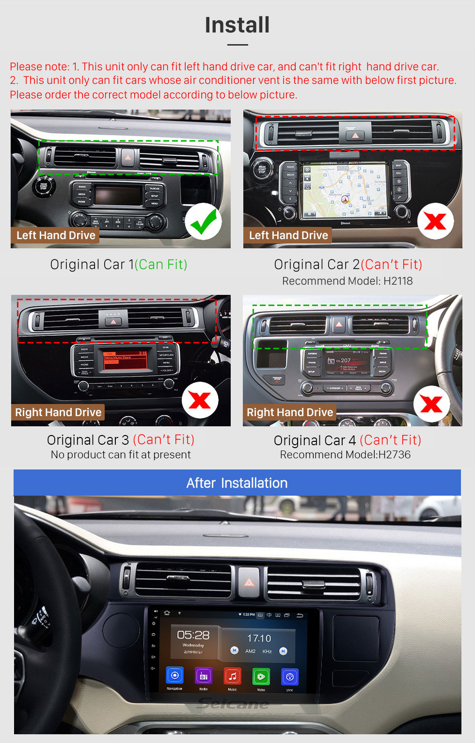 Seicane Radio Android 11.0 de 9 pulgadas para Kia Rio LHD Kia Rio EX 2012-2014 con navegación GPS Pantalla táctil HD Sistema de audio Bluetooth Carplay compatible con control del volante