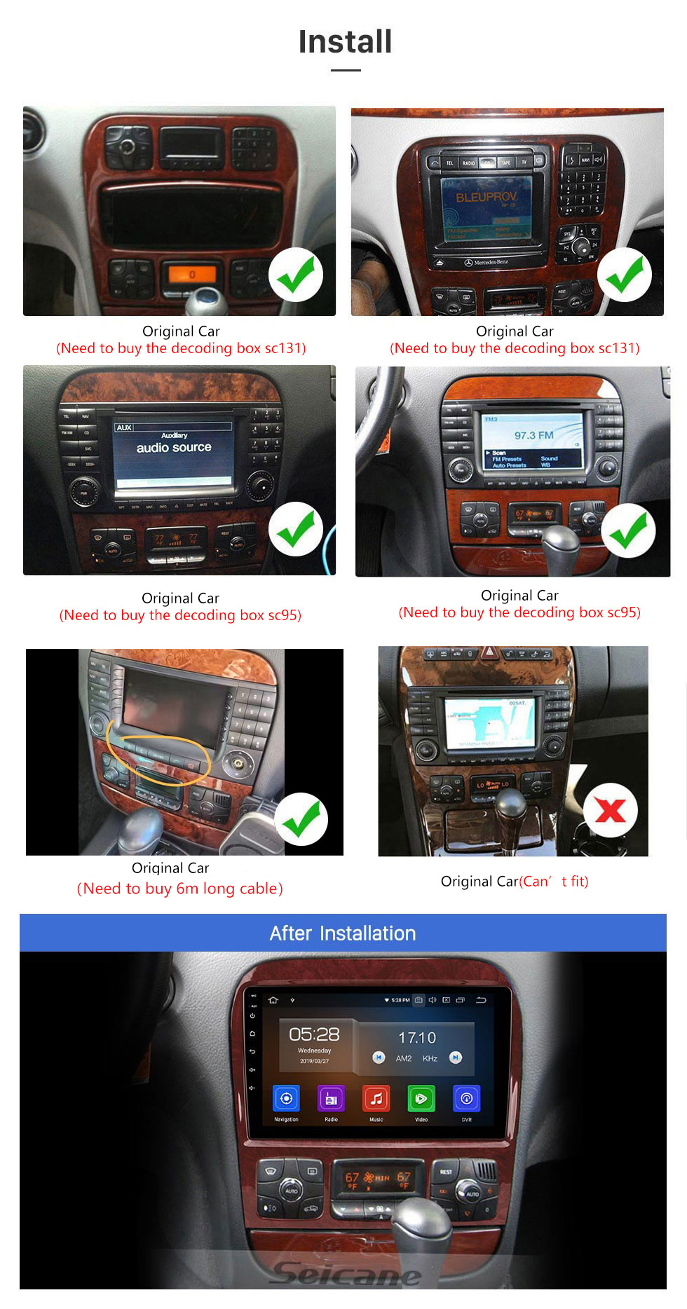 Seicane Rádio Android 12.0 HD Touchscreen de 9 polegadas para 1998-2005 Mercedes-Benz S-Class W220 S280 S320 S350 S400 S430 S500GPS Sistema de navegação com USB WIFI Bluetooth Mirror Link 1080P OBD2 Volante de controle
