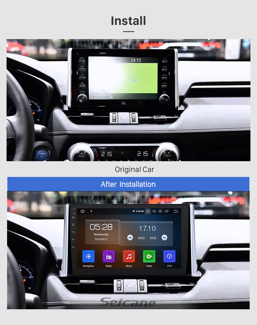 Seicane 10.1 inch Android 13.0 GPS Navigation Radio for 2019-2021 Toyota RAV4 with HD Touchscreen Carplay Bluetooth WIFI USB AUX support Mirror Link OBD2 SWC