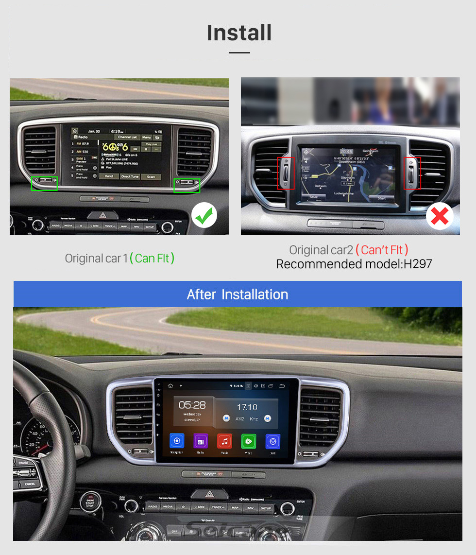 Seicane Aftermarket GPS-Navigationsradio für 2018-2019 Kia Sportage R Android 9,0 9-Zoll-Touchscreen mit Carplay Bluetooth AUX-Unterstützung SWC-Backup-Kamera DAB +