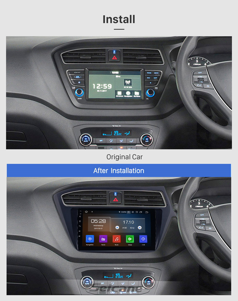 Seicane 9 polegada Android 11.0 Rádio para 2018-2019 Hyundai i20 RHD com Navegação GPS HD Touchscreen Bluetooth Carplay Suporte de Sistema de Áudio Câmera retrovisor TPMS