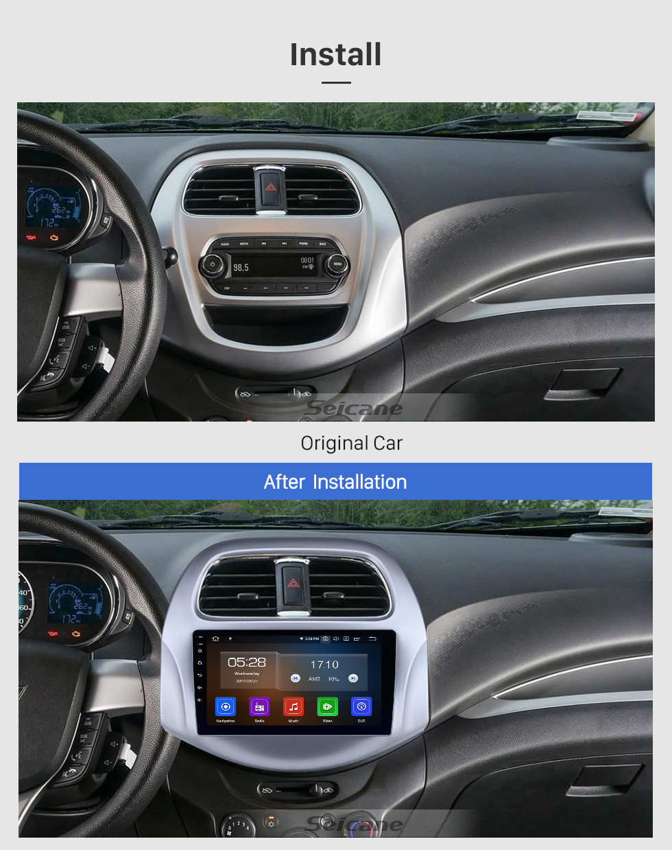 Seicane Шевроле Cheewrolet Daewoo Matiz / Spark / Baic / Beat с сенсорным экраном Android 9,0 9,0 9 дюймов GPS-навигация Радио USB Bluetooth Carplay AUX с поддержкой DVR OBD2