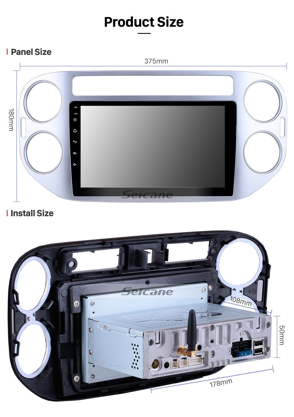 Seicane 9-дюймовый Android 12.0 Bluetooth-радио для 2010 2011 2012 2013 2014 2015 VW Volkswagen Tiguan WiFi GPS-навигационная система Сенсорный экран Bluetooth TPMS DVR OBD II Задняя камера AUX USB Carplay