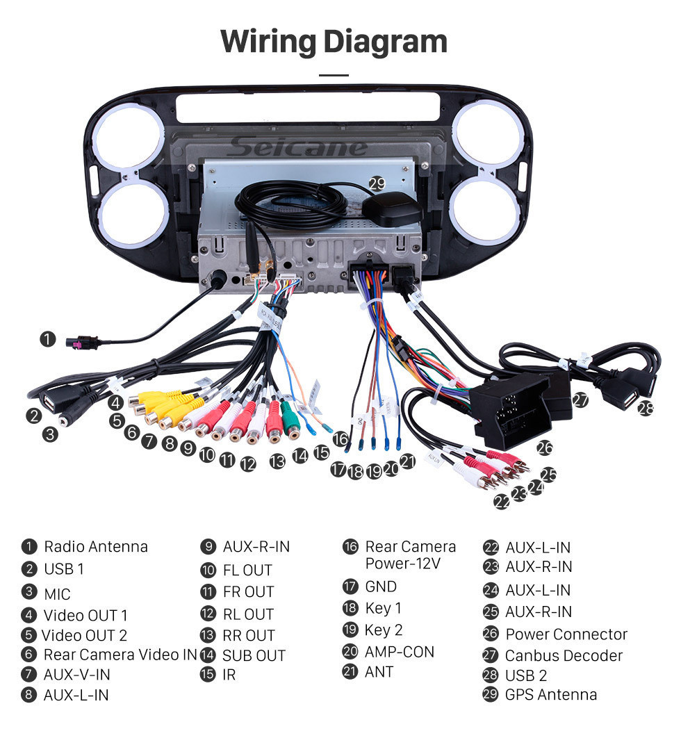 Seicane 9-дюймовый Android 12.0 Bluetooth-радио для 2010 2011 2012 2013 2014 2015 VW Volkswagen Tiguan WiFi GPS-навигационная система Сенсорный экран Bluetooth TPMS DVR OBD II Задняя камера AUX USB Carplay