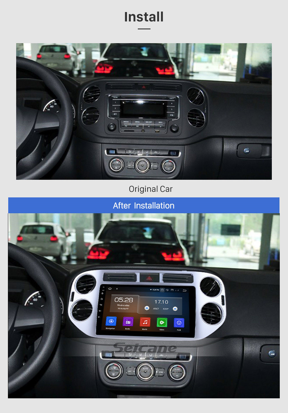 Seicane 9 Inch Android 11.0 Bluetooth Radio For 2010 2011 2012 2013 2014 2015 VW Volkswagen Tiguan WiFi GPS Navigation system Touch Screen Bluetooth TPMS DVR OBD II Rear camera AUX USB Carplay