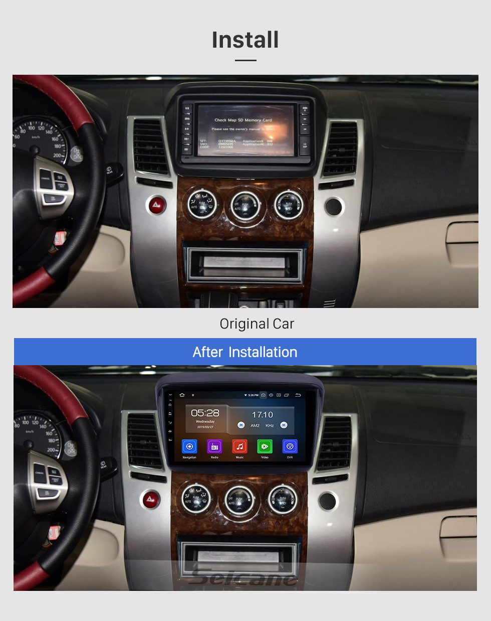 Seicane HD Touchscreen 2010 MITSUBISHI PAJERO Sport/L200/2006+ Triton/2008+ PAJERO Sport2 Montero Sport/2010+ Pajero Dakar/2008+ Challenger Android 11.0 9 inch GPS Navigation Radio Bluetooth USB Carplay Music AUX support TPMS SWC OBD2 Digital TV