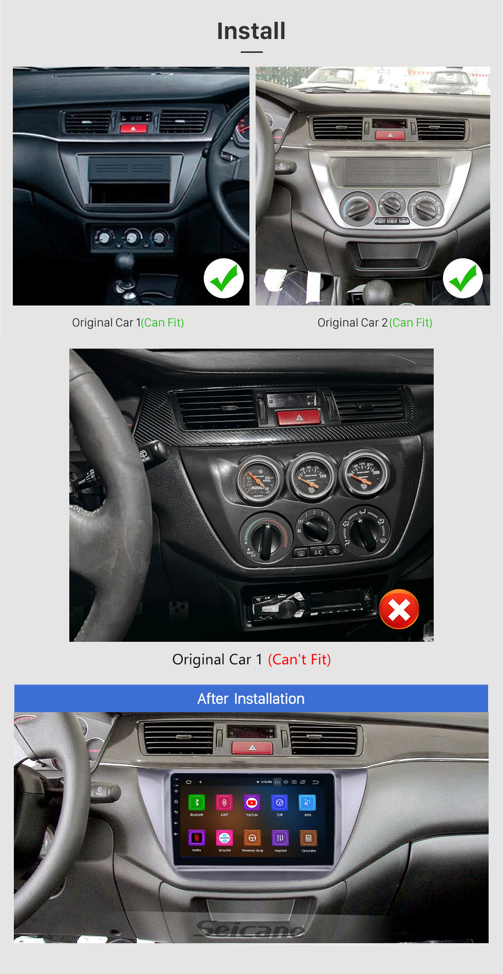 Seicane 9 pouces Android 13.0 2006-2010 Mitsubishi Lancer IX HD radio à navigation tactile GPS avec support USB Carplay Bluetooth WIFI 4G DVD Player Mirror Link